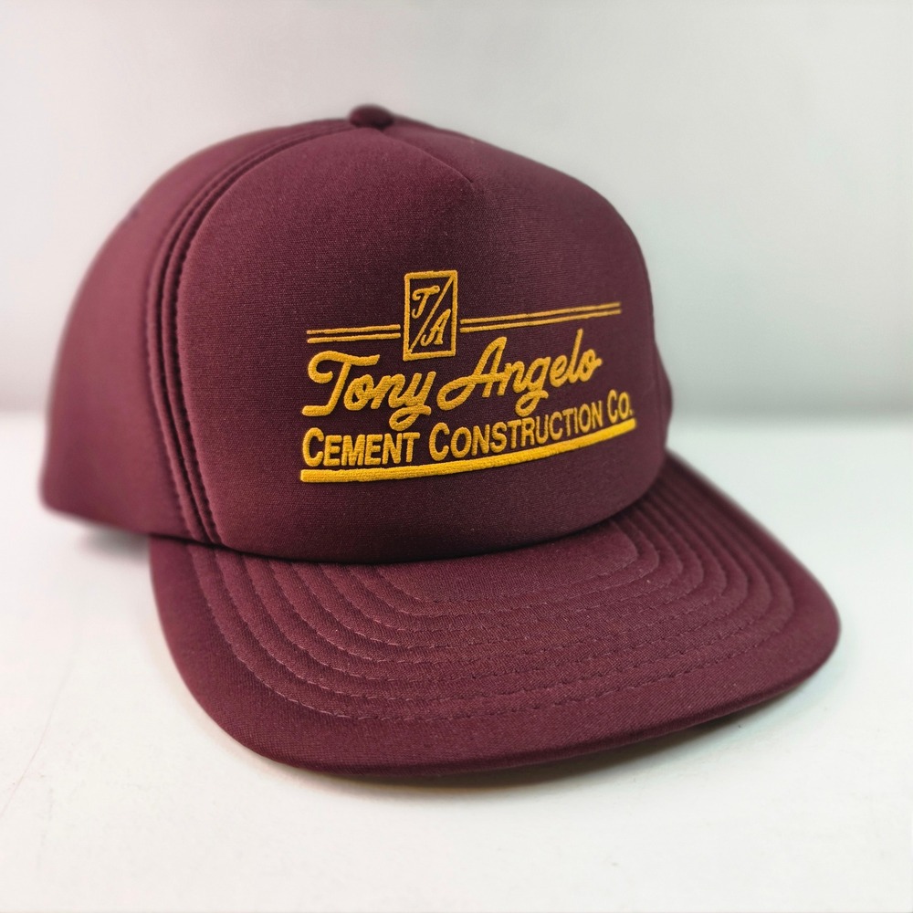 Vintage Sportcap Mens Trucker Hat Foam Maroon Tony Angelo Cement Construction